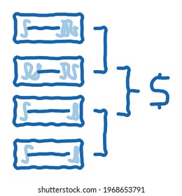 total money sketch icon vector. Hand drawn blue doodle line art total money sign. isolated symbol illustration