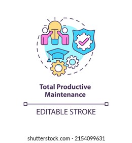 Total Productive Maintenance Concept Icon. Lean Manufacturing Principle Abstract Idea Thin Line Illustration. Isolated Outline Drawing. Editable Stroke. Arial, Myriad Pro-Bold Fonts Used