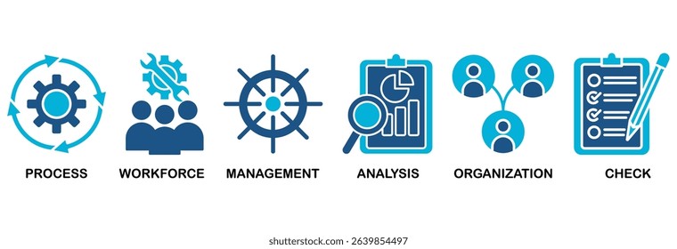 Total quality management icon set vector illustration concept with icon of process, workforce, management, analysis, organization and check