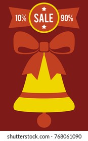 Total sale from 10% to 90% promo poster golden bell decorated by red ribbon vector illustration advertising promotional banner info about discounts