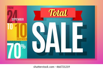 Total sale banner color design. Vector illustration template