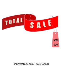 Total SALE banner. Large banner for advertising. Set colorful ribbon on white background. Offer discount sale on market. Selling offer. Big banner for advertising. Design element. Vector illustration