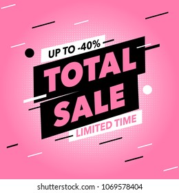 Total sale banner template design. Limited time. pink background