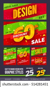 Total sale design set. Banner, card and poster designs for sale activity. Vector illustration