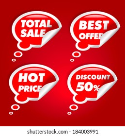 Total sale, hot price, best offer, discount, speech bubbles set. 