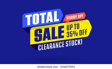 Total sale price discount. Up to 35 percent off shopping event deal advertisement template. Clearance stock sale offer banner design vector illustration