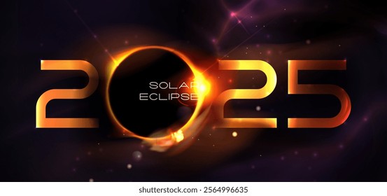 Total solar eclipse 2025.Concept composition of the  on the theme of astronomy, with a  eclipse of the sun. Modern realistic vector illustration on space