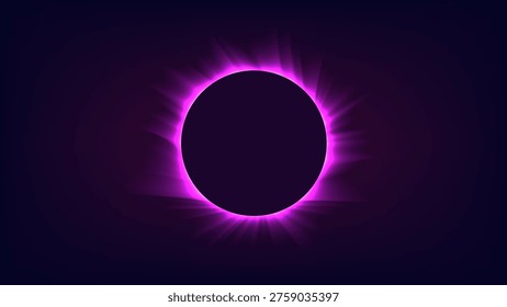 Total solar eclipse with bright corona light around the moon in dark space. Astronomical event.