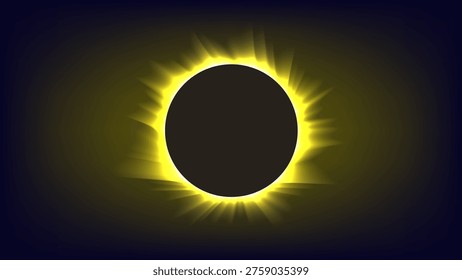 Total solar eclipse with bright corona light around the moon in dark space. Astronomical event.