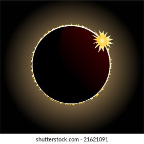 Total Solar Eclipse with Diamond Ring Effect Glowing at Top Right Corner