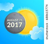 Total solar eclipse in USA of august 21 2017, Sun and Moon in clouds vector illustration