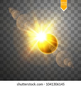 Total solar eclipse vector illustration on transparent background. Full moon shadow sun eclipse with corona vector illustration