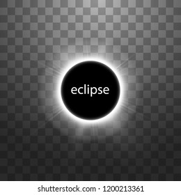 Total solar eclipse vector illustration on transparent background. Full moon shadow sun eclipse with corona vector illustration