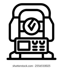 Total station displaying check mark icon, symbolizing successful geodetic measurement and precision in surveying