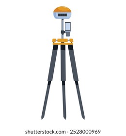 Total station geodetic device on tripod is making precise measuring on construction site