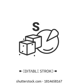 Total sugar line icon. Sugar carbohydrate. Macronutrients. Nutrition facts. Healthy, balanced nutrition concept. Diet.Isolated vector illustrations. Editable stroke 