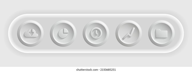 Total White Icon Set. Round Buttons for UI Display. Vector illustration