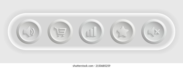Total White Icons Set. Shopping Cart, Favorites, Sound on and Off, Graph App. Vector illustration