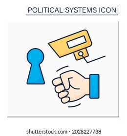 Totalitarian regime color icon.Total control economy, censorship, surveillance, limited freedom of movement. Lack of democracy. Political system concept.Isolated vector illustration