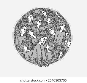 Totalitarian society and slaves, vector illustration of people with negative blind and deaf faces displays negative culture of totalitarian matrix.