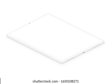 Totally soft isometric white pad tablet. 3d realistic empty screen phone template for inserting any UI interface, test or business presentation. Floating soft mock up design perspective view