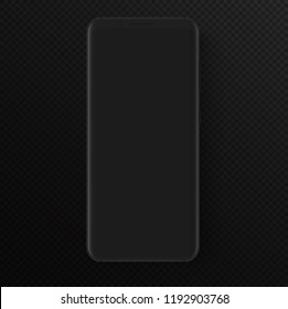 Totally soft realistic dark black vector smartphone. 3d realistic phone template for inserting any UI interface test or business presentation. Vector floating soft mock up.