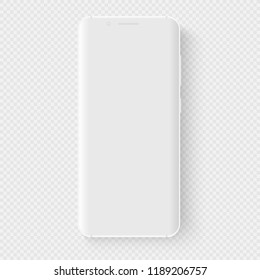 Totally soft realistic white vector smartphone. 3d realistic phone template for inserting any UI interface test or business presentation. Floating soft mock up with a blank white display.