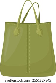 Tote bag cartoon icon. Green leather purse isolated on white background