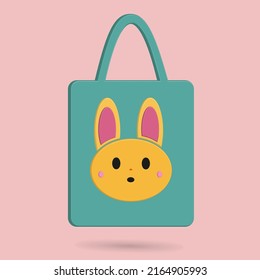 Tote bag with cute animal pictures icon vector illustration