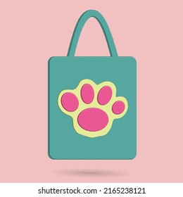 Tote bag with cute cat animal tracks icon vector illustration