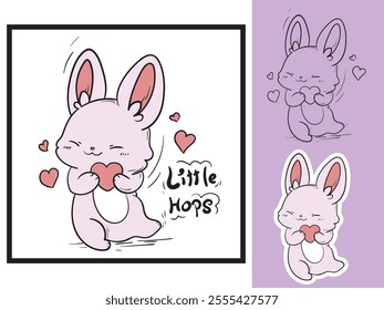 Tote bag design with cute rabbit object vector, cartoon, eps 10, editable.