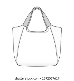 Tote Bag, Bag Design Outline, Vector Illustration Sketch Template Isolated On White Background