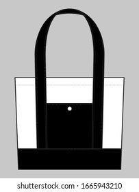 Tote Bag Design Vector With White/Black Colors And One Pocket.