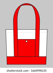 Tote Bag Design Vector With White/Red Colors And One Pocket.