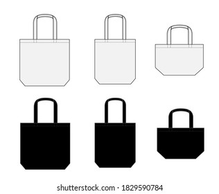 Tote bag (ecobag , shopping bag) template vector illustration set ( various types )