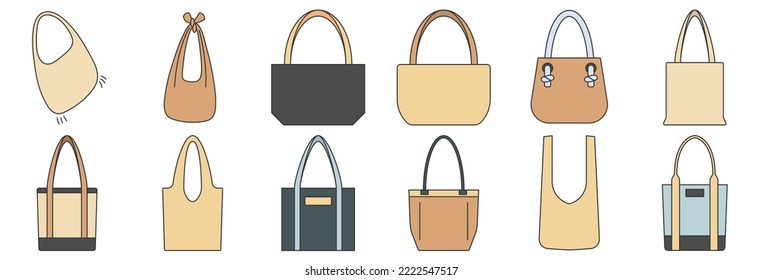 Tote bag element design. Tote bag iconset.