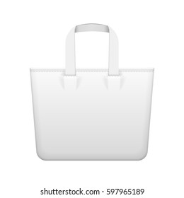 Tote Bag Fabric Or Plastic Eco Handbag. Package White Grayscale. Illustration Isolated On White Background. Mock Up Template Ready For Your Design. Vector EPS10