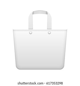 Tote Bag Fabric Or Plastic Eco Handbag. Package White Grayscale. Illustration Isolated On White Background. Mock Up Template Ready For Your Design. Vector EPS10