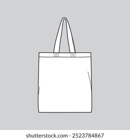 Tote saco plano esboço moda ilustração modelo de desenho maquete acima. Saco de lona isolado no branco