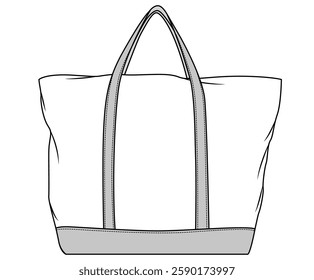 tote bag flat sketch vector illustration technical cad drawing template