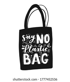 Tote bag with hand drawn lettering. Plastic Free Future and set of produce bags for shopping, storage. Flat style vector illustration for eco store, organic food shop, local market banner, vegan site