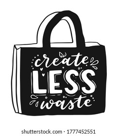 Tote bag with hand drawn lettering. Plastic Free Future and set of produce bags for shopping, storage. Flat style vector illustration for eco store, organic food shop, local market banner, vegan site