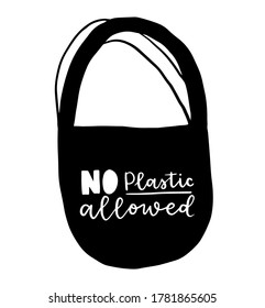 Tote bag with hand drawn lettering. Plastic Free Future and set of produce bags for shopping, storage. Flat style vector illustration for eco store, organic food shop, local market banner, vegan site