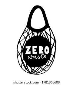 Tote bag with hand drawn lettering. Plastic Free Future and set of produce bags for shopping, storage. Flat style vector illustration for eco store, organic food shop, local market banner, vegan site