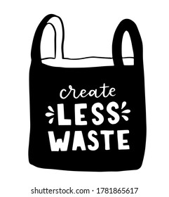 Tote bag with hand drawn lettering. Plastic Free Future and set of produce bags for shopping, storage. Flat style vector illustration for eco store, organic food shop, local market banner, vegan site