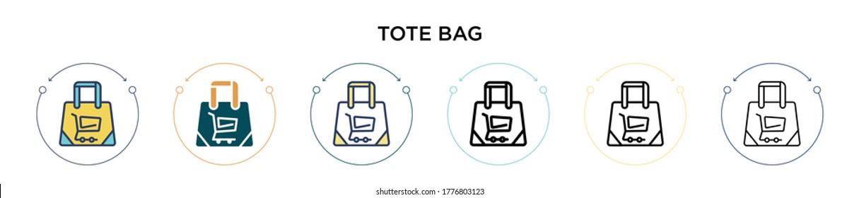 Tote bag icon in filled, thin line, outline and stroke style. Vector illustration of two colored and black tote bag vector icons designs can be used for mobile, ui, web