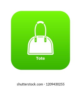 Tote bag icon green vector isolated on white background