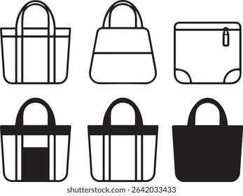 Tote Bag Icon Set Stylish Handbag