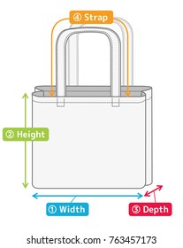 tote bag illustration for size chart (english) / color version