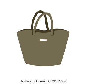 Tote bag, leather shopper with handles. Modern trendy style accessory for women, roomy structured design. Big large stylish handbag. Flat graphic vector illustration isolated on white background